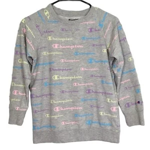 CHAMPION MULTI COLOR LOGO CREW NECK PULLOVER LONG SLEEVE SWEATSHIRT GIRL’S L - Picture 1 of 7
