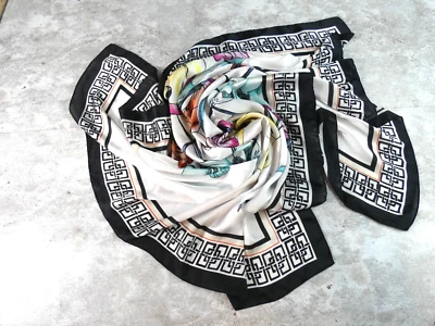 Chicos Bufanda Mujer Negro Blanco Grande Floral Cuadrado Cuello Corbata Cartera Deco 38X38 Foto 1 de 4