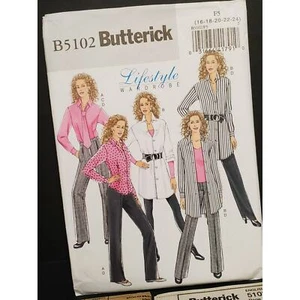 Butterick B5102 Sewing Pattern Misses Career Shirt Tie & Pants Plus 16-24 UNCUT - Picture 1 of 10