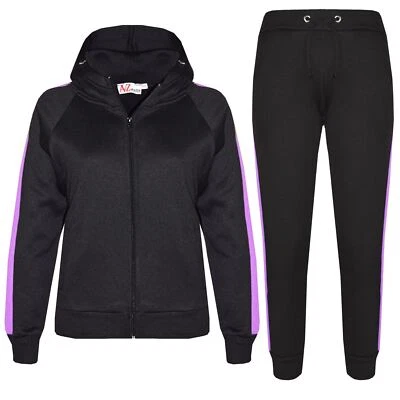 Kids Girls Boys Tracksuit Plain Fleece Hooded Hoodie Bottom Joggers Jogging Suit - Image 1 of 3
