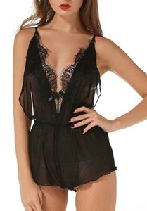 The Victory of Cupid Eyelash Lace Deep V Neck Teddy Dessous One Piece Pyjama  - Bild 1 von 4