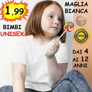 T-SHIRT BIANCA da BAMBINI Unisex IN COTONE Maglietta A MANICHE CORTE per BIMBO - Imagen 1 de 7