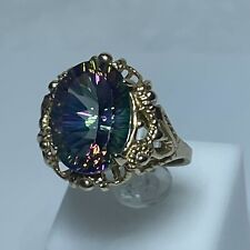 Concave 14x10mm Oval Mystic Topaz 7.5ct 14kt Yellow Gold Statement Ring