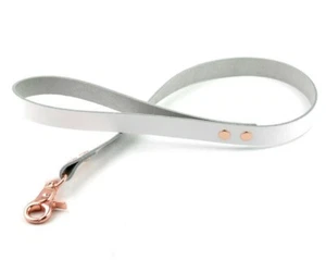 White  75CM / 30" Rose Gold appointed Handcrafted Leather Leash Col2WRg - Picture 1 of 1