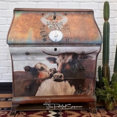  Escritorio de secretaria vintage pintado a mano del suroeste Foto 1 de 4