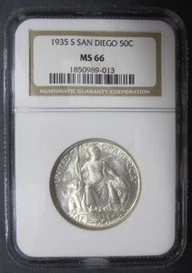 1935-S San Diego Commemorative Silver Half Dollar~ NGC Certified MS66~ Free S/H - Picture 1 of 4
