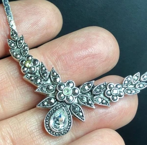 5084 Vintage AVON Silber Ton Faux Markasit & Kristall Halskette 17" - Bild 1 von 3