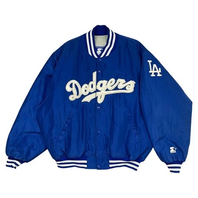 VTG 90s MLB LOS ANGELES DODGERS STARTER SATIN BOMBER JACKET SIZE L MADE IN USA - Image 1 of 4