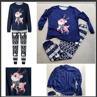 Unisex Navidad Reno AZUL/NEGRO/MARRÓN 2 Piezas (Talla XL) Pijamas Pjs Foto 1 de 4
