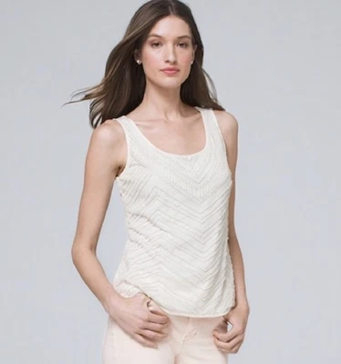 NWT White House Black Market White Ecru Leather Beaded Mesh Tank Top S - Image 1 of 4