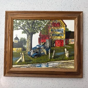 Certified H. Hargrove Lighthouse Car Barn Canvas Painting Signature 8"x10 Framed - Picture 1 of 2