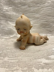 Vintage Fremo Crying Doll Bisque Porcelain Japan Baby Figurine 5" Blue Wings - Picture 1 of 8