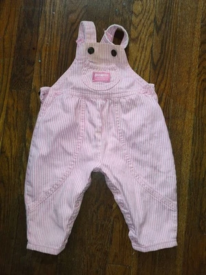 Vintage Oshkosh B’Gosh Pink White Railroad Striped Vestbak Overalls 12m 1yr - Image 1 of 4