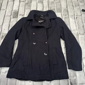 Vintage SCHOTT DAMEN Gr. Medium MARINEBLAU WOLLE ERBSE MANTEL JACKE Hergestellt in Kanada - Bild 1 von 12