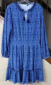 Cabana Life Blue Smocked Waist Ruffle Dress Women’s XL - Picture 1 of 6