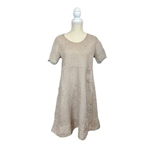 Abito donna lino tela lino piccolo avena lunghezza ginocchio SS scollo a scoop Lagenlook - Foto 1 di 10