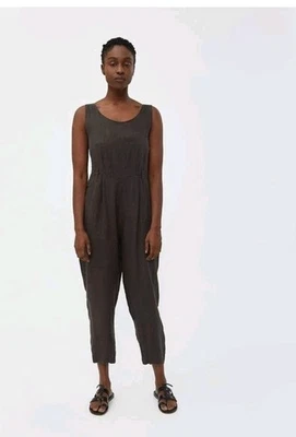 BLACK CRANE Overall Linen Jumpsuit - Size XS Gray/ Dark Olive Green Sleeveless  - Image 1 of 4