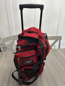 BOLSO DE VIAJE VINTAGE SPORTS PLUS OLYMPIA ROJO Y NEGRO CON RUEDAS 8 BOLSILLOS EXTERIORES DIFÍCIL DE ENCONTRAR - Imagen 1 de 9
