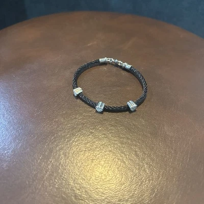 Pulsera de circón cable negro en forma de corazón-NSB1476STSCWGZD-, Foto 1 de 4