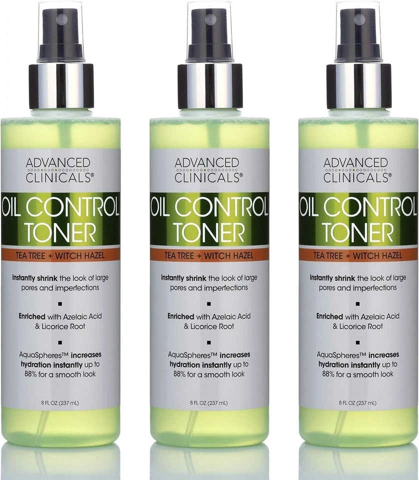 Advanced Clinicals Oil Control Toner Tea Tree Witch Hazel - 8 FL Oz