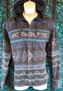 ARIZONA FELPA CON CAPPUCCIO CAMICIA UOMO M NERO BLU SNAP PESANTE AZTECO SUD-OVEST COWBOY INDIANO - Foto 1 di 13