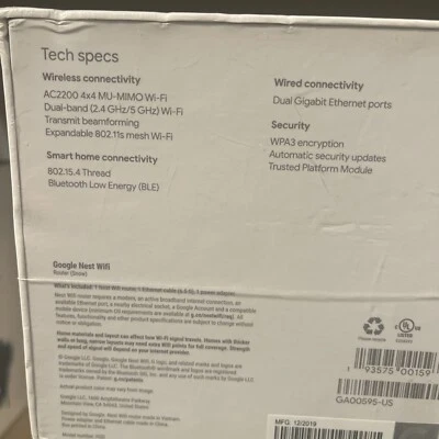 Google Nest Wifi H2D Dual Band 2.4 GHZ Wireless Router AC2200 - Image 1 of 2