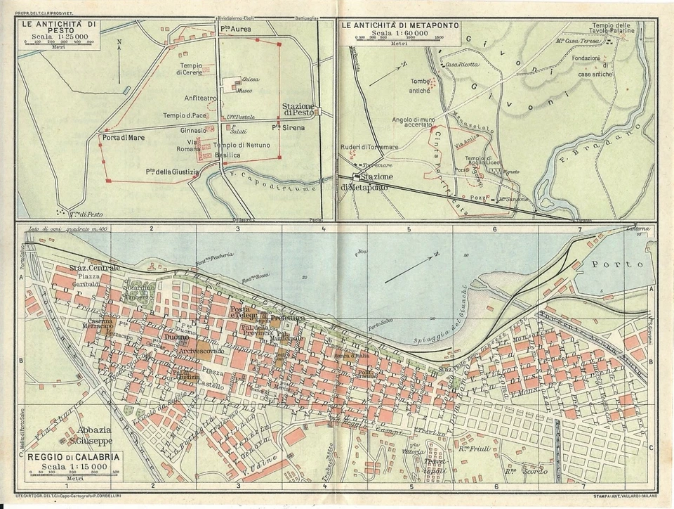 REGGIO CALABRIA PAESTUM METAPONTO Mappa Touring Club 1928 Carta geografica - Immagine 1 di 1