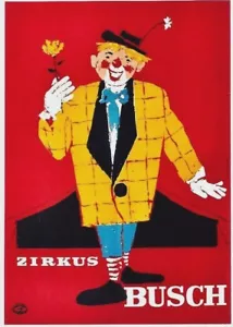 Original vintage poster GERMAN CIRCUS BUSCH CLOWN & FLOWER 1968 - Picture 1 of 1