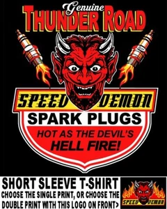 Old School Thunder Road Speed Demon Devil Race Spark Plugs Hot As Hell T-shirt 3 - Picture 1 of 24