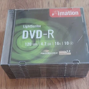 10 Imation DVD-R Lightscribe 16x 4.7GB 120 Mins Video Data Slim Jewel Case - Afbeelding 1 van 1