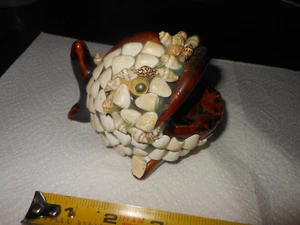 Vintage Folk Art Shell Covered design Whale Fish Ceramic Ashtray Wide Mouth - Picture 1 of 9