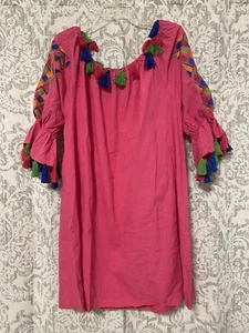 Velzera 100% Cotton Embroidered Geometric Tassel Boho Tunic Dress Pink 3XL - Picture 1 of 9