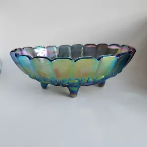 Servizio piatti 12"x9"x4"x4" vetro carnevale blu iridescente vintage anni 70 - Foto 1 di 9