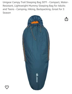 unigear campy trail sleeping bag 30°F compact water resistant mummy bag - Picture 1 of 6