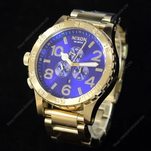 US NEW Authentic NIXON 51-30 Chrono GOLD BLUE SUNRAY Watch A0832735 MENS GIFT! - Picture 1 of 11