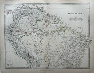 1884 South America, North Part Hand Coloured Original Antique Map by Johnston - Image 1 of 3