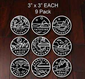 BLACK Tatooine Tatooine Dagobah Hoth Endor Minimal Sticker 9 Pack - Foto 1 di 2