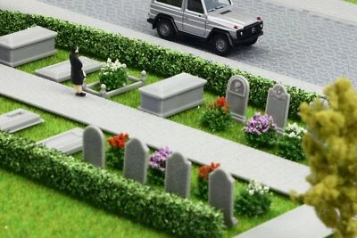 OVERDRIVE-RACING Spur TT 1:120 Friedhof Grabsteine "19 Stk" Gräber Gruft Kreuz Kirche Tabletop