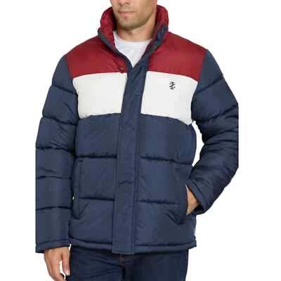IZOD Mens Large Colorblock Puffer Jacket Navy Blue NEW - Image 1 of 4