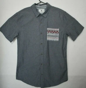 On The Byas Button Up Shirt Men's Small Gray Aztec Pocket Short Sleeve - Picture 1 of 3