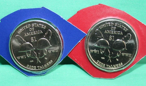 2016 P and D Sacagawea Dollar BU 2 Coins WW II Native American Code Talkers Cover