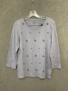 Talbots Gems Rhinestones Shirt Womens Size Medium blue Adult Cotton - Picture 1 of 5