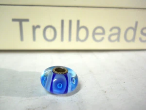 Trollbeads Elfbeads 925 Sterling Silver Core Glass BLUE STRIPE BUBBLES BEAD LAA - Picture 1 of 4