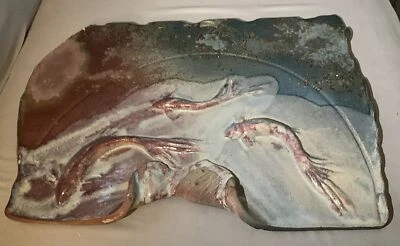 Fabulous Tony Evans Art Pottery Raku KOI Fish 17” X 12” Wall Hanging Plaque #39 - Image 1 of 4