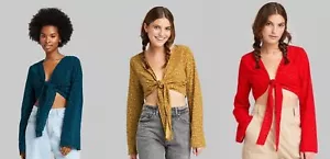 Women's Bell Long Sleeve Tie-Front Blouse -Wild Fable -Various Colors/Sizes-S578 - Picture 1 of 12