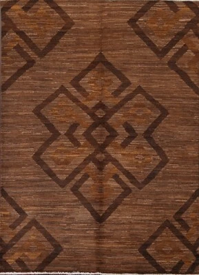 Brown Geometric Gabbeh Oriental Area Rug Wool Hand-knotted Modern Carpet 5x6 ft - Image 1 of 4