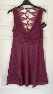Topshop - Petite Purple Lace Up Back Mini Skater Dress - Size 10 - Picture 1 of 5