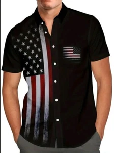 Plus Size Lapel Mens Button Up Short Sleeve Shirt Vintage American 5XL - Picture 1 of 4