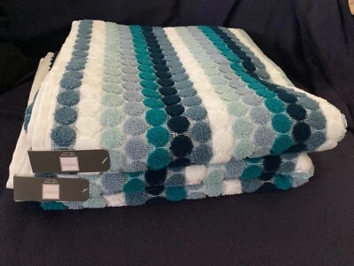 SOHO Living 4pc Blue Aqua Striped Dot Cotton Towel Set 2 Bath 2 Hand - Image 1 of 4