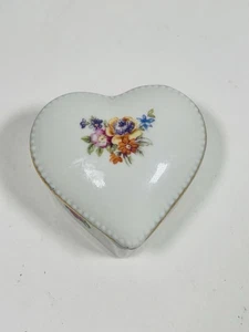 Caja de baratija floral en forma de corazón Lippelsdorf # 1877 RDA tapa con borde dorado de colección - Imagen 1 de 11